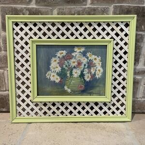 VTG Original Oil Painting Canvas 17x20 Inch Flowers Daisies Vase Signed‎ Framed
